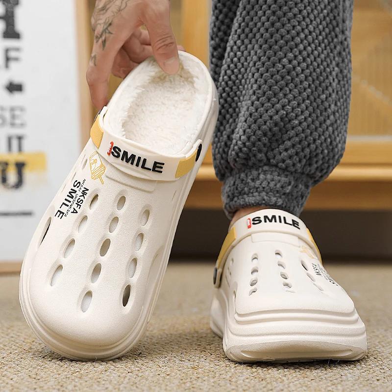 Winter Men Slippers Warm Furry Garden Shoes Soft Indoor Home Cotton Shoe EVA Plush Slides Casual Outdoor Comfortable Fur Clogs