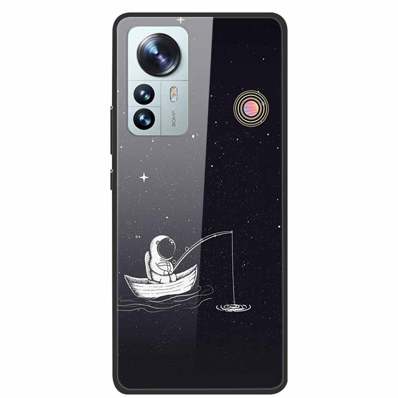 Luxus Hülle für Xiaomi 12T Pro Blumen Gehärtetes Glas Hülle für Xiaomi 12T TPU Stoßfänger Xiaomi 12 T Harte Schwarze Hülle Bunte Capa