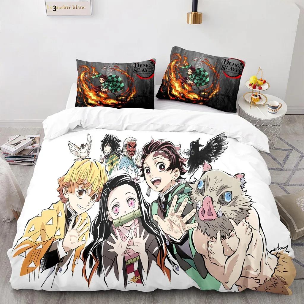 Juego de cama popular de Demon Slayer, funda de edredón con estampado de anime, fundas de almohada, decoración para habitación infantil, artículos para el hogar al por mayor
