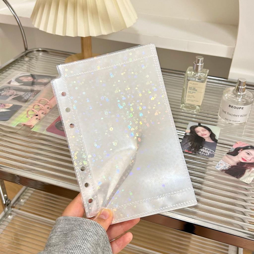 10PCS 1/2/3 Pockets A6 Binder Sleeves Transparent Photo Card Album Refill Inner Page Laser Rainbow Star Inside Page