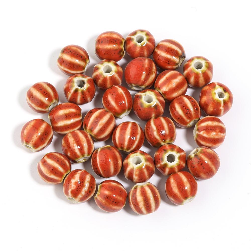 20pcs 12mm Watermelon Floral Glaze Ceramic Beads Colorful Loose Bead For Jewelry Making DIY Crafts Bracelet Necklace Accessories