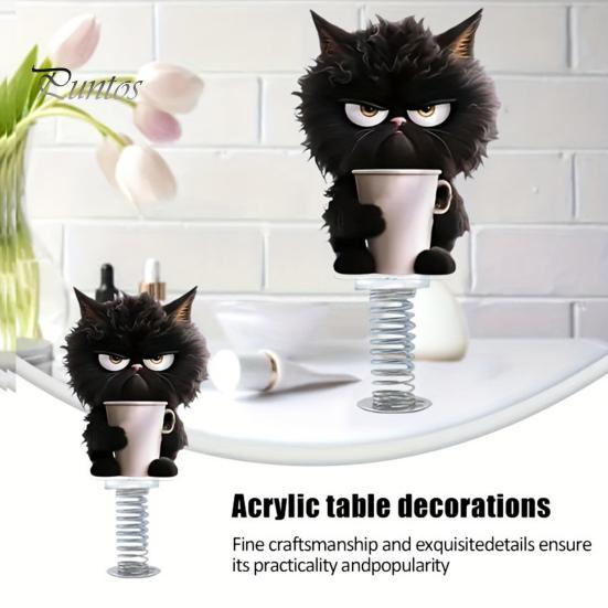 Süßes Geschenk für Katzenliebhaber Auto Armaturenbrett Dekorationen mit Feder-Wackel-Design, 2D Flache Acryl Kätzchen Lebendige Figuren Ornamente, Stabil Selbstklebend