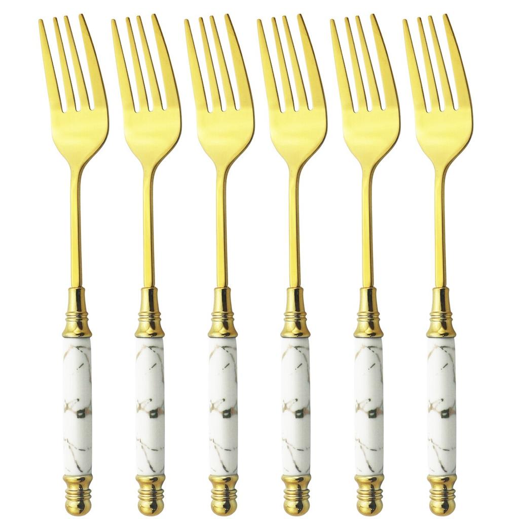 6 ks Příborová sada Mramorovaná keramická sada příborů Večeře Dezert Ovoce Dort Vidlička Stolní nádobí Nerezová sada nádobí