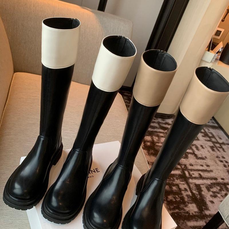 Cowhide Thick-soled Boots for Women Looking Thin But Knee Boots Thick-heeled High Boots Knight Boots