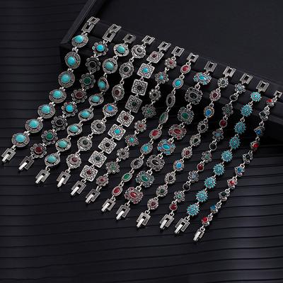 Ethnic Turquoise Diamond Flower Elegant Emerald Bracelet Vintage Western Ladies Geometric Bracelet Premium