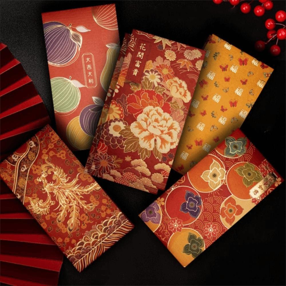 12pcs Rectangular Lucky Money Bag Hot Stamping HongBao Creative Red Packet Wedding