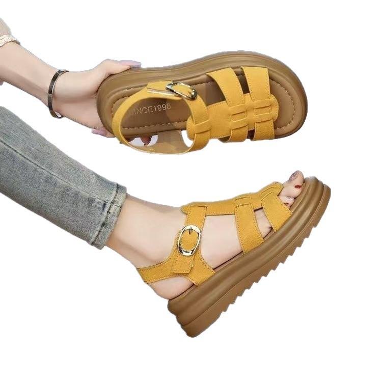 Thick-soled Roman Sandals Summer 2025 New Heightening Fashion Fairy Style Skirt Soft-soled Beach Shoes Women's Sandals