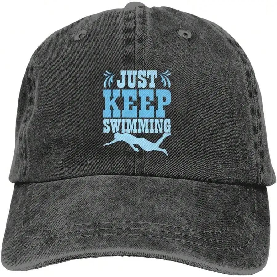 Adjustable Cotton Baseball Cap With Embroidered Swim Like A Girl Quote Unisex Low Profile Dad Hat