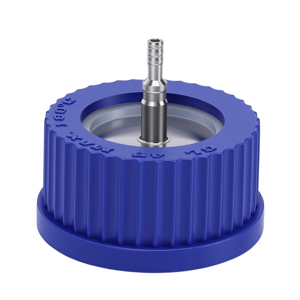 GL45 Safety Bottle Cap with 1 Port 304 Stainless Steel Connector Liquid Mobile Phase Filling Cap 4 6mm Diameter Small