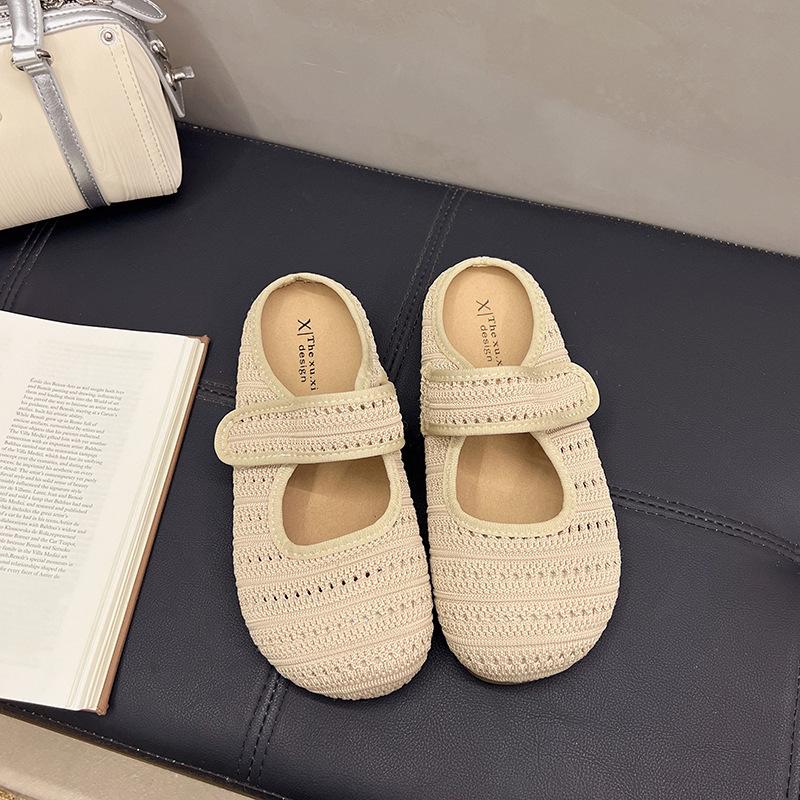 

Ретро шлепанцы на толстой подошве с дышащей сеткой, женская уличная обувь, новая весна-лето 2025, вязаные сандалии на одной педали 40