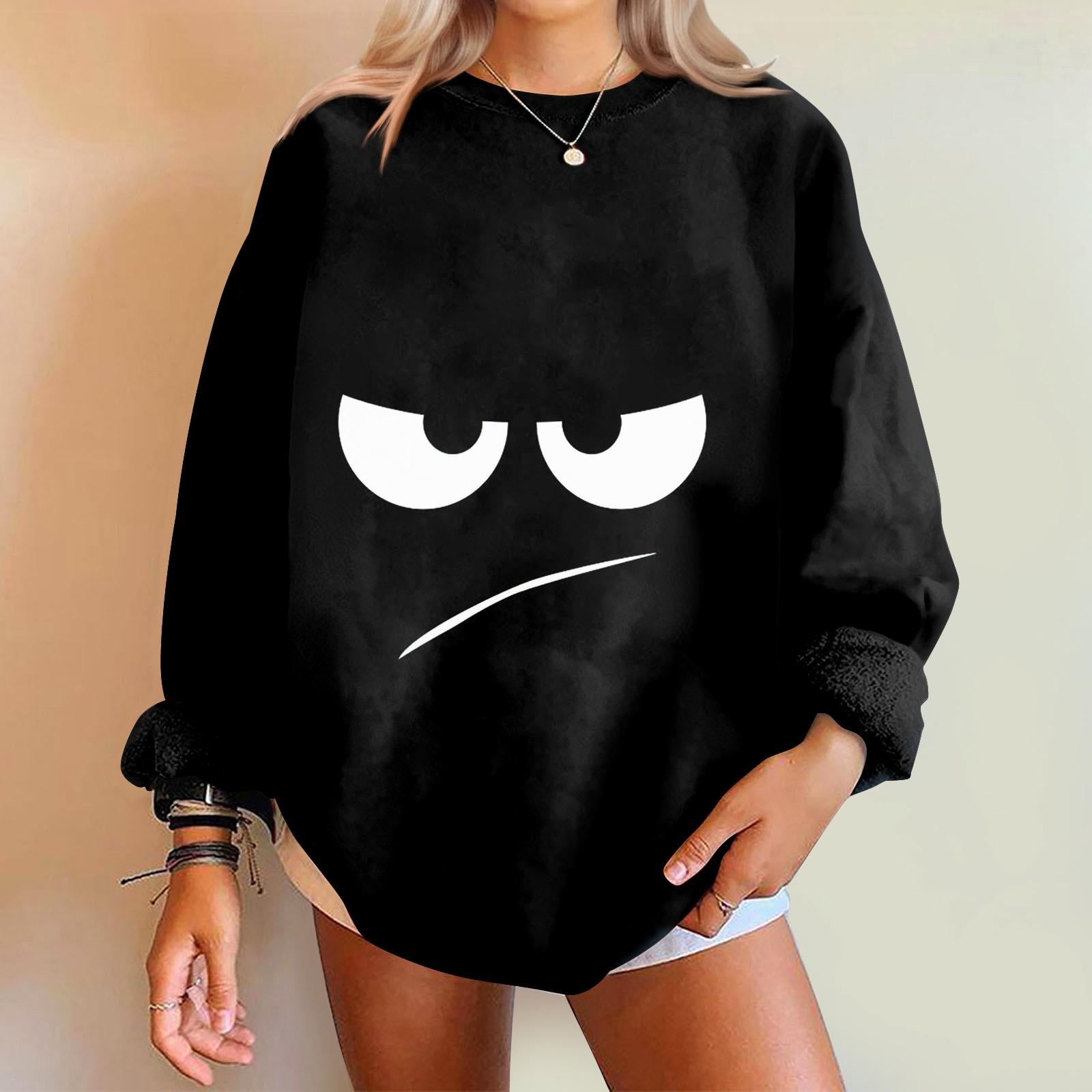 

Женский свитер с принтом Expression, круглый вырез, спущенные плечи, длинный рукав, толстовка L чёрный