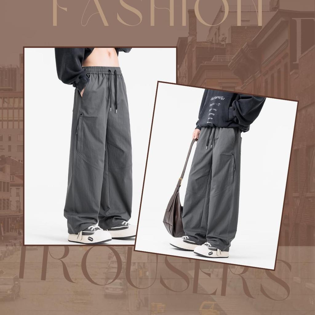 Inkpoo Wide Leg Loose Plus Sizes L Men's Pants, Fall/Winter Pants, Easy-to-Wear, Casual, Stylish, Fit, Simple, Available, Popular, Tops, Gray,