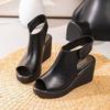 Women Summer New Leather Wedges Peep Toe Sandals Thick Sole Non Slip Lightweight Fashion Velcro High Heel Sandals Modern Sandals
