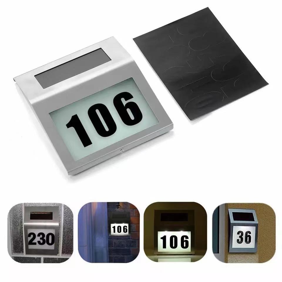 Custom Modern House Number LED Sign Light Solar Wall Light with Warm White Light Stainless Steel for Garden and Outdoors