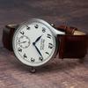 The STAC Japanese-Made Wristwatch, 36mm, Classic Retro Design, Men's, Women's, Unisex, White with Brown Leather, ST-AR002