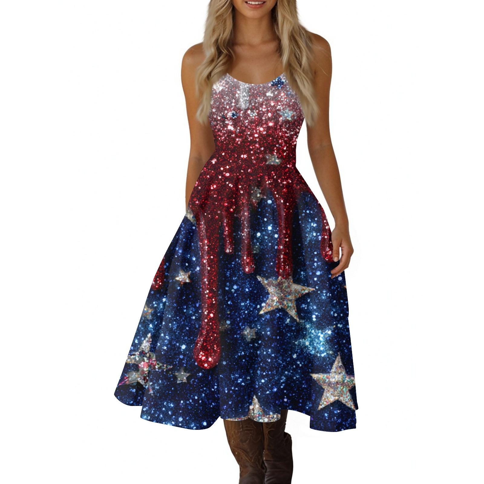 

Женское повседневное модное платье без рукавов с принтом ко Дню независимости, V-образным вырезом, в ретро стиле M