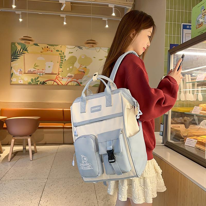 Damen Rucksack mit großem Fassungsvermögen, tragbar, Campus, Student, Schultasche, Farbkontrast, Reise-Rucksack