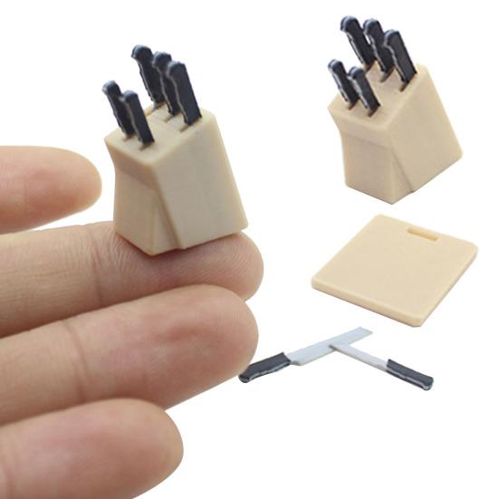 Miniature Kitchen Knives Set Metal Blade Black Handle Knife Seat