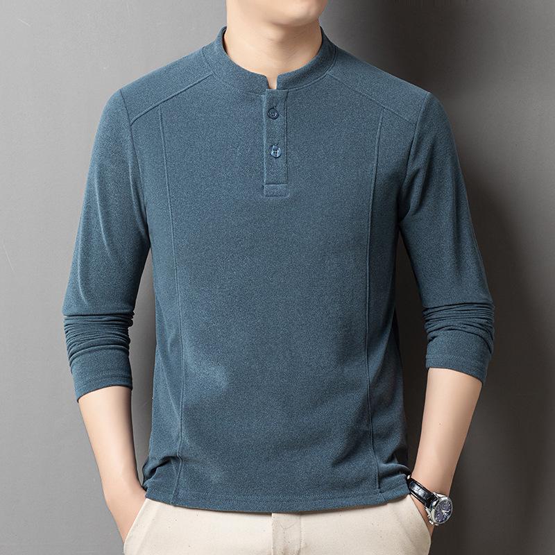 

Men s Slim-Fit Double-Sided Velvet Shirt: Button-Up Stand Collar, Long Sleeves, Warm Inner Layer for Autumn and Winter. 170/L (115-130 lbs) синій