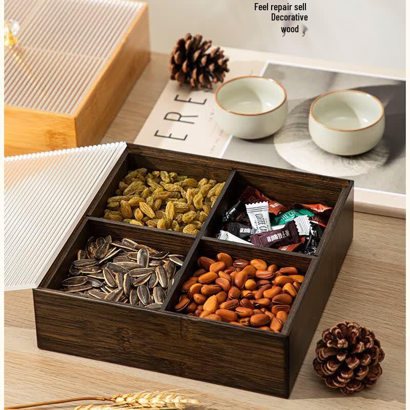 Partitioned Bamboo & Acrylic Snack Storage Box