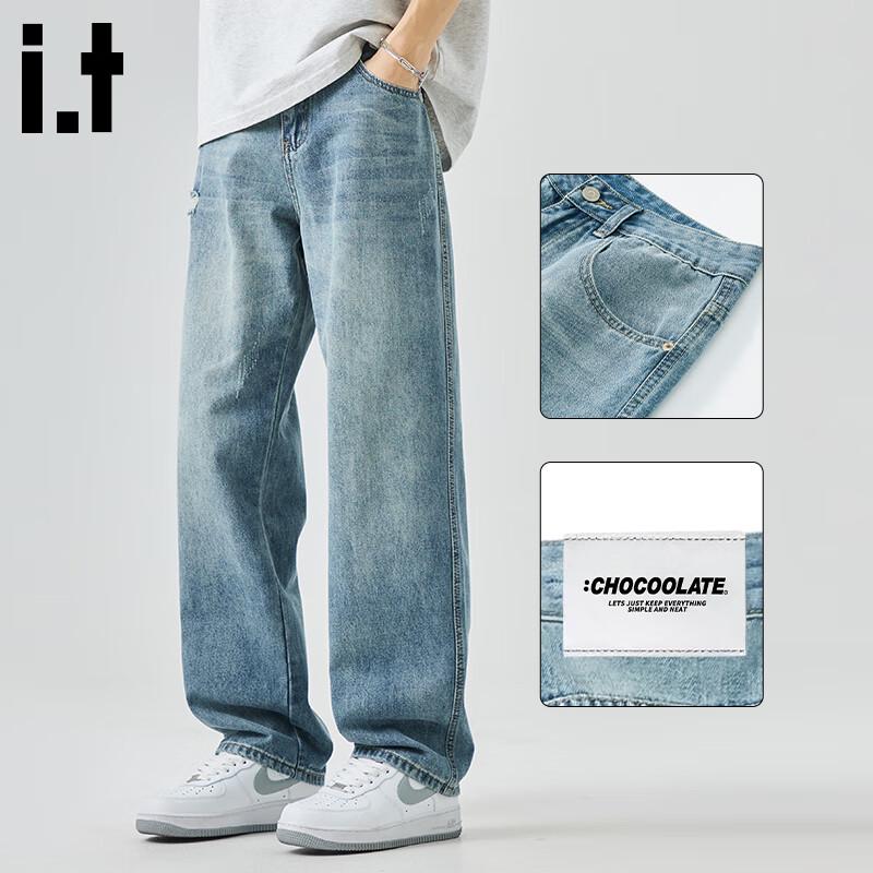 

:CHOCOOLATEit Мужские свободные прямые джинсы из светло-голубого денима с широкими штанинами