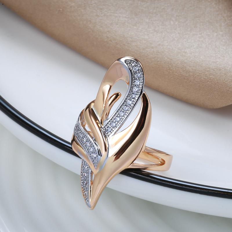 Luxury Rose Gold Color Big Rings For Women Micro-Wax Inlay Natural Zircon Rings Unusual Ethnic Bride Wedding Jewelry