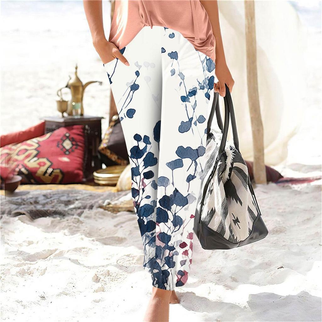 Women's Casual Fashion Print Straight Leg Pants Pants With Pockets