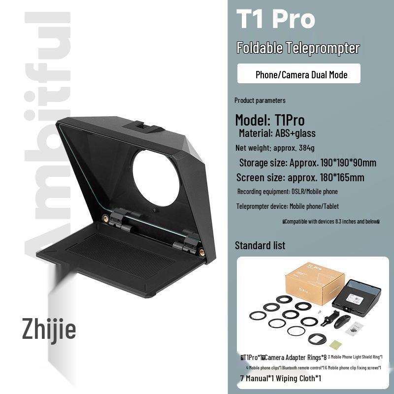 Ambitful T1 Pro Teleprompter: Large Screen, Universal for Mobile Phones & DSLR, Portable & Foldable for Live Streaming