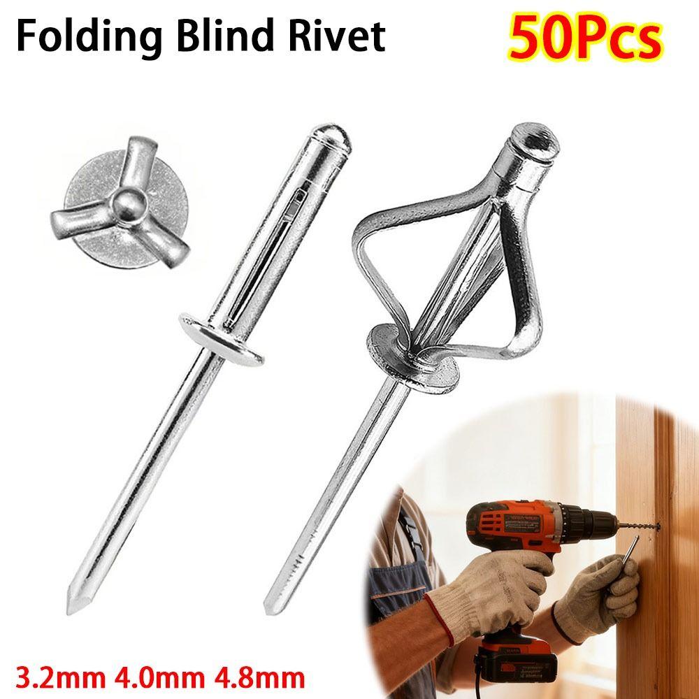 50pcs Durable 3.2mm 4.0mm 4.8mm Folding Blind Rivet Tri-fold Silver Aluminum Alloy Rivet Round Head Exhaust Rivets