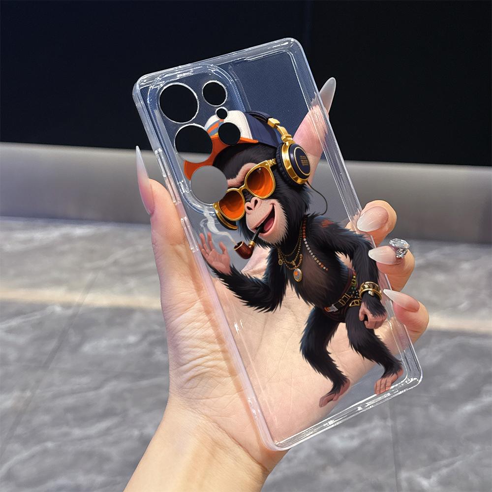 Cool Chimpanzee with Headphones Phone Case for Samsung Galaxy S26 S25 S24 S23 S22 S21 S20 FE Plus Lucency TPU Protection Cover Galaxy A56 5G