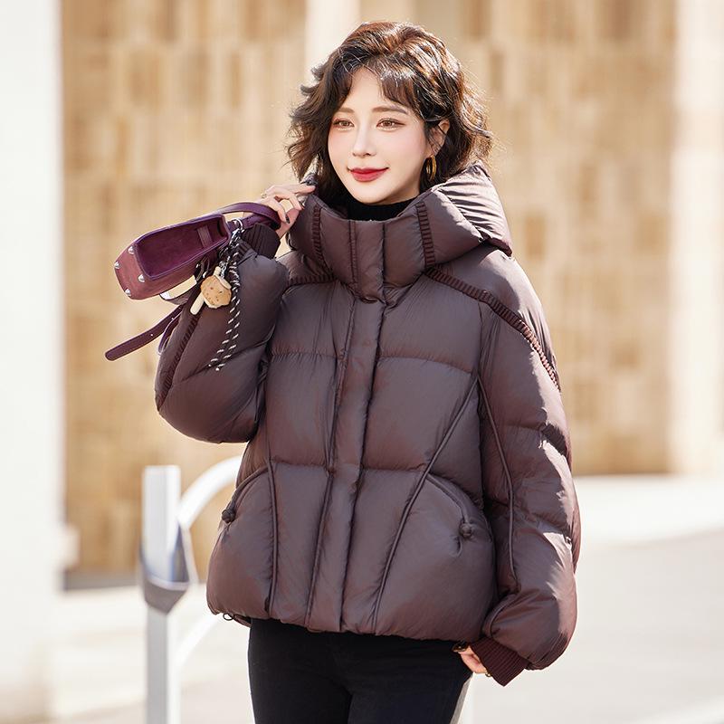 

Женская короткая пуховая куртка с капюшоном - Зима 2024, Свободная и модная куртка из пуха белой утки, Маленькая и утолщенная для повседневной носки M (120-135 jin)