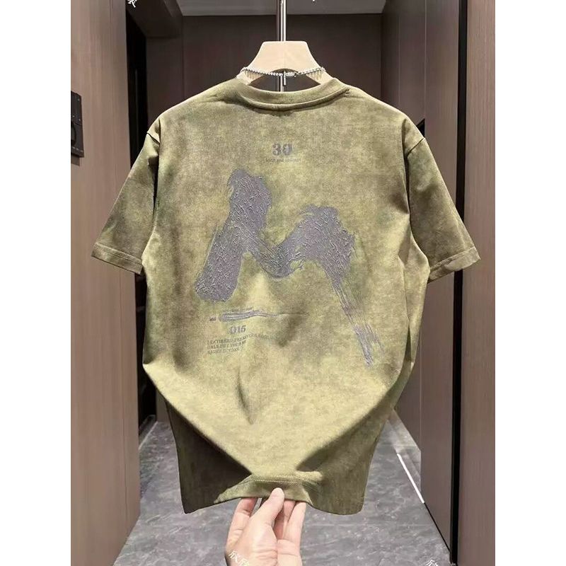 Foreign Trade Surplus American Retro Tie-Dye Short-Sleeve T-Shirt for Men, Summer Loose Casual Versatile Round-Neck Pure Cotton Top