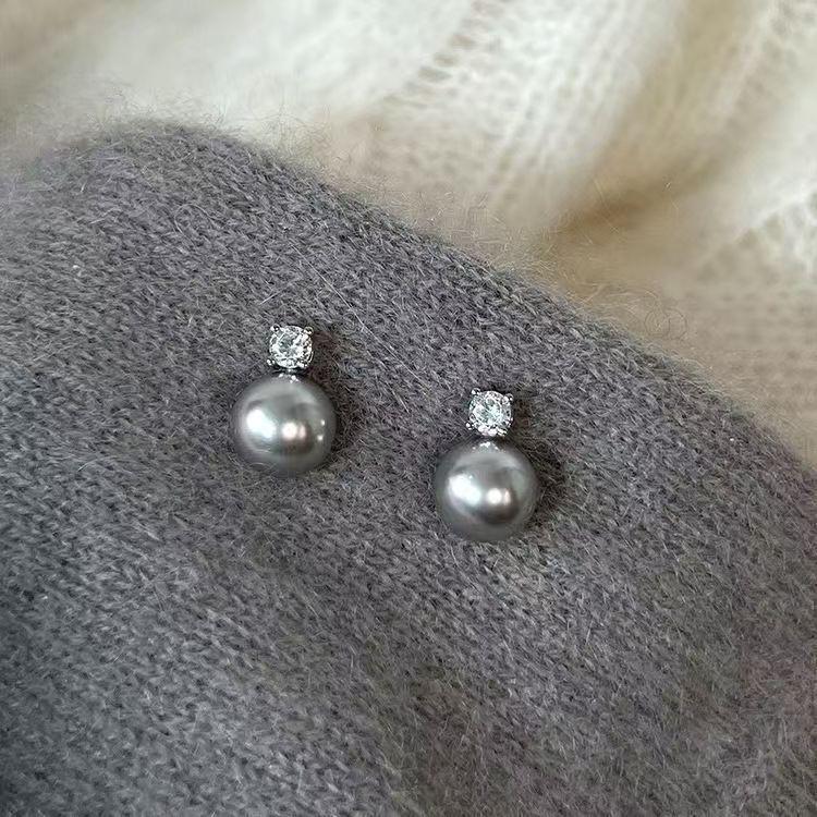 

Серьги-пусеты в стиле принцессы Дианы из натурального пресноводного жемчуга класса люкс для женщин из серебра 925 пробы светло-серый