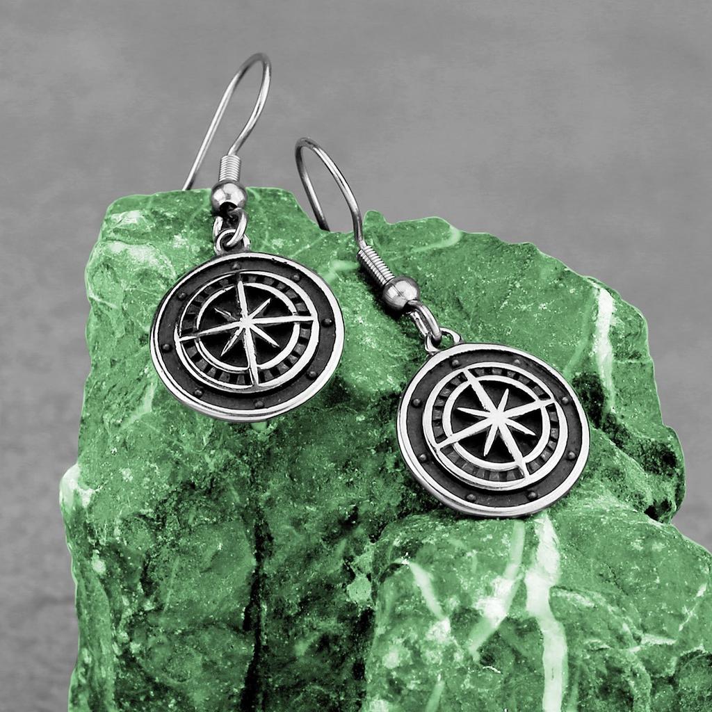 Stainless Steel Star Compass Earrings For Men and Women Fashion Hip Hop Biker Earrings Punk Charm Simple Jewelry Wholesale