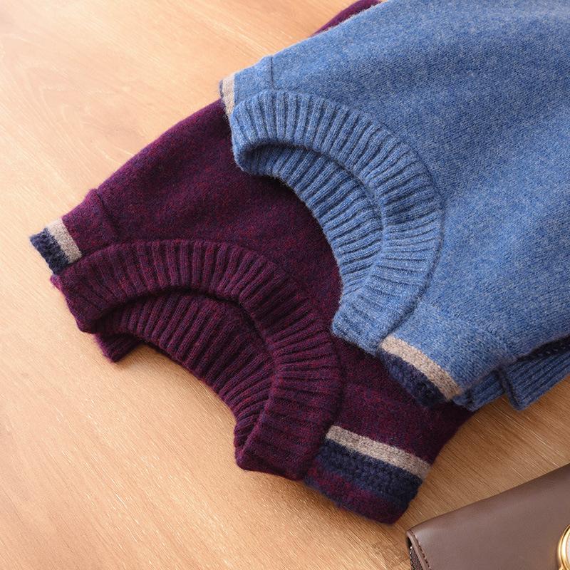 Men's Autumn Winter Cashmere Round Neck Thin Fashion Pullover Loose Wool Knit Sweater