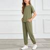 Girls Two Piece Set Short Sleeve Top and Harem Pants Lightweight Soft Fabric Casual Outfit for Spring Summer