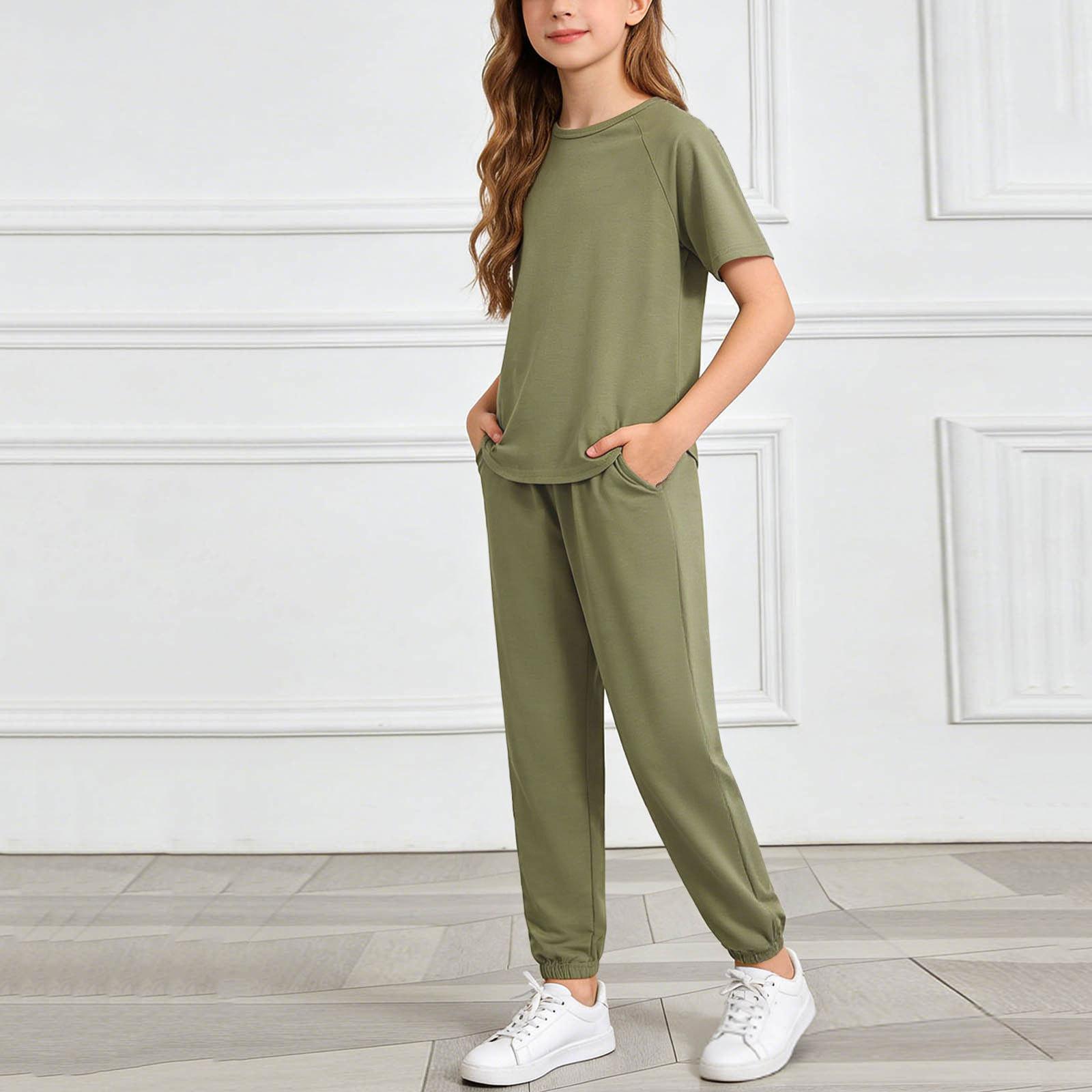 

Girls Two Piece Set Short Sleeve Top and Harem Pants Lightweight Breathable Spring Summer Outfit Suitable for Kids 120
