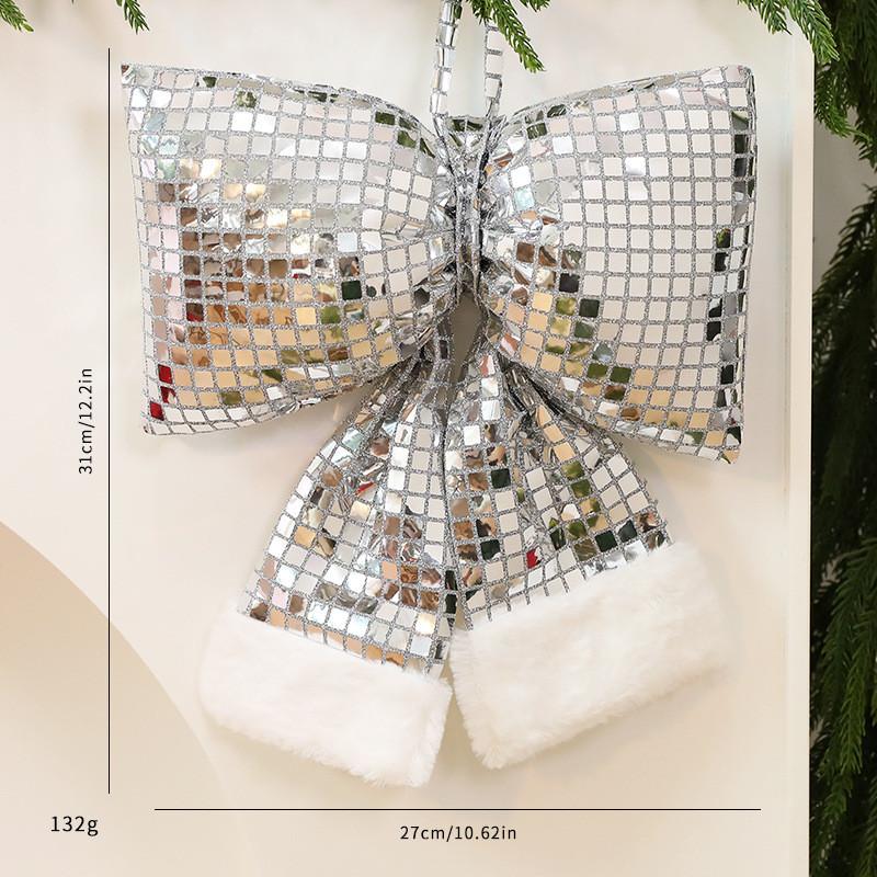 Mirror Glitter Bow Plush Pendant For Hotel Window Decor