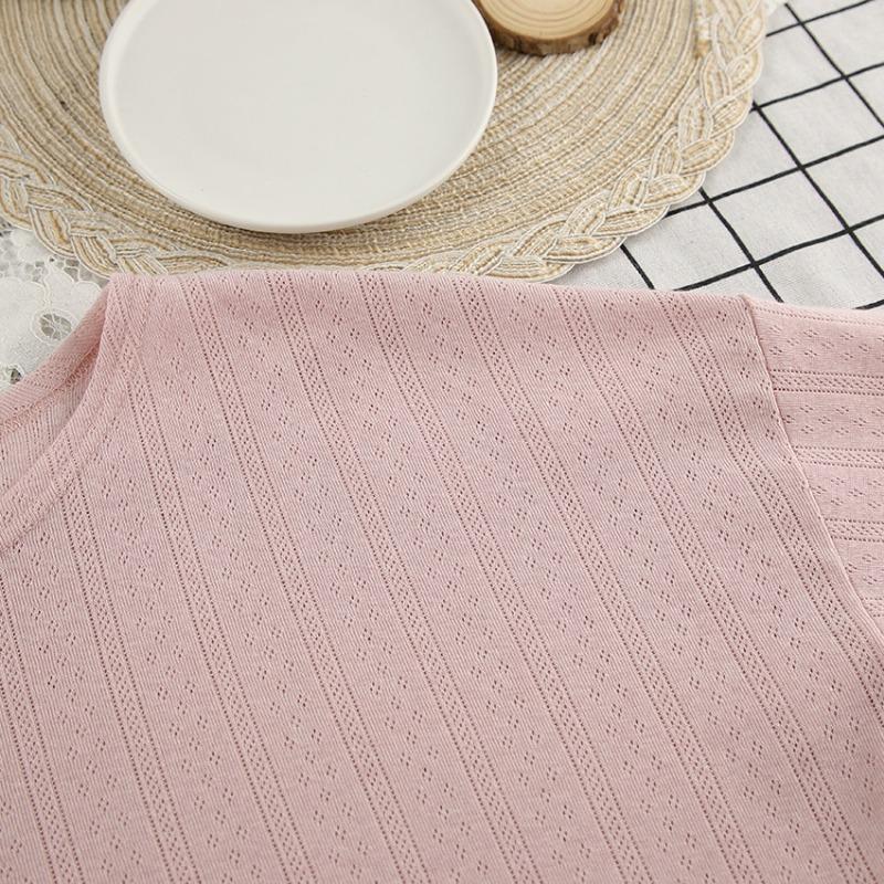Women Comfortable Breathable Knitted Cropped Long Sleeve Long Pants Two Piece Sleepwear Loungewear