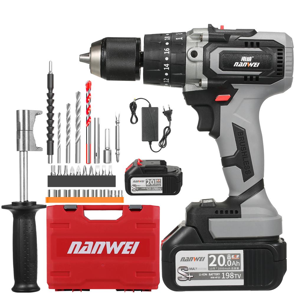 21V Cordless Drill Driver Batteries Max Torque 200N.m 1/2 Inch Metal Keyless Chuck 20+3 Position