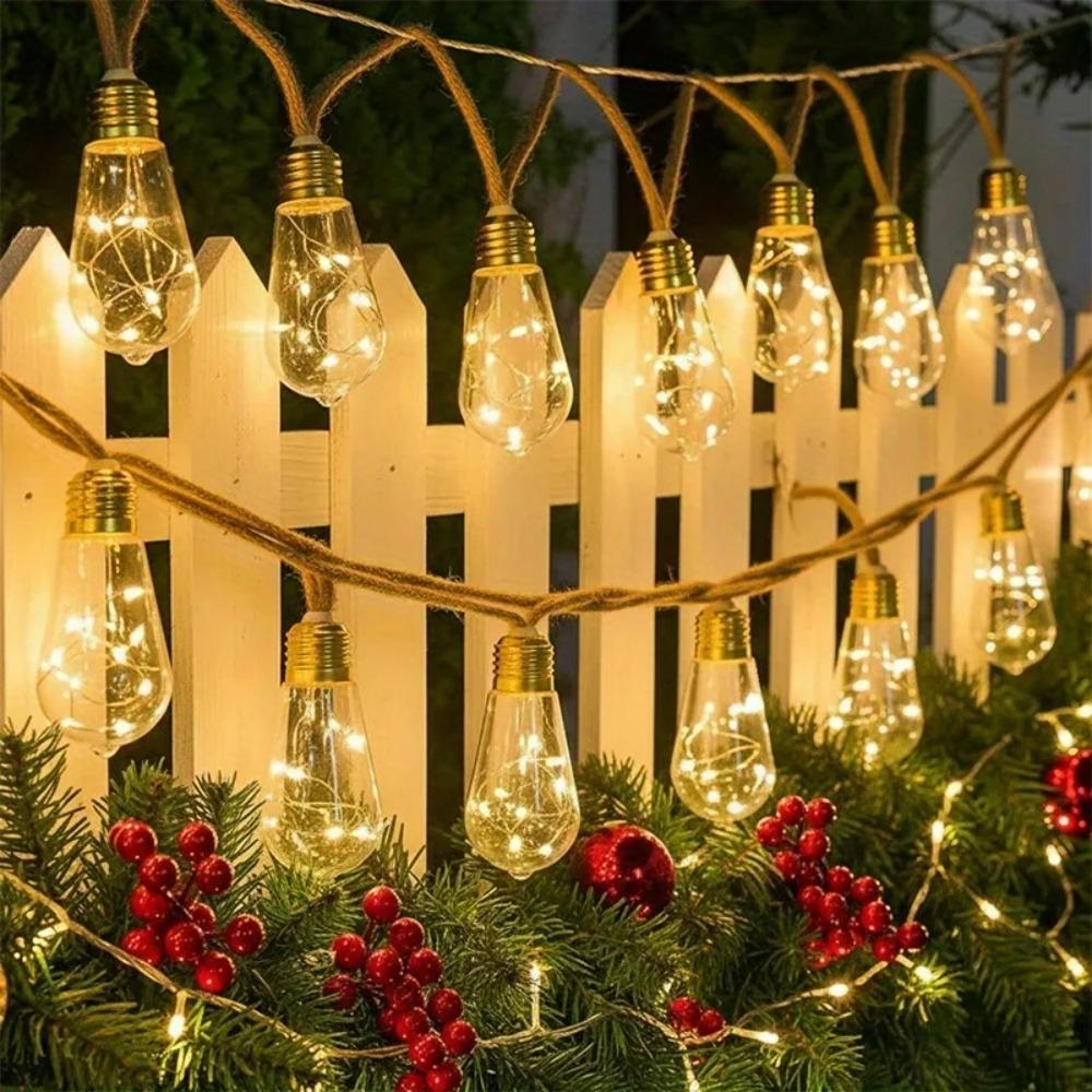 Vintage Hemp Rope Solar String Lights Outdoor, Waterproof Garden Decor Fairy Light for Patio Gazebo Fence Yard