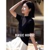Basic House Women's 100% Wool Short-Sleeve Mock Neck Knit Top