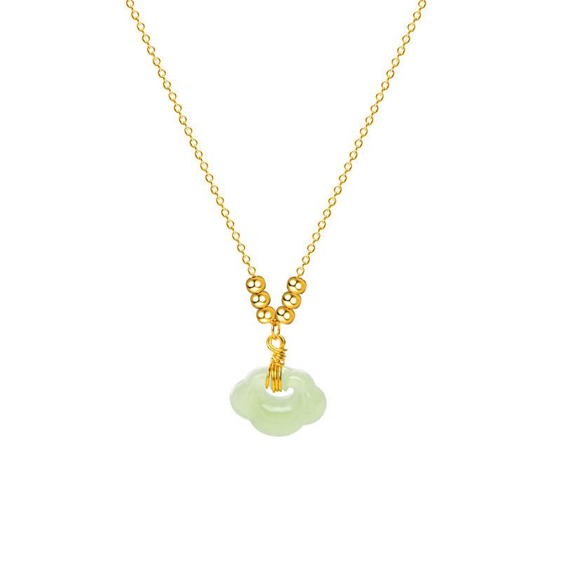 Round Beads Hetian Jasper Auspicious Cloud Collarbone Chain Auspicious Lock Pendant Exquisite Simple Safety Lock Necklace