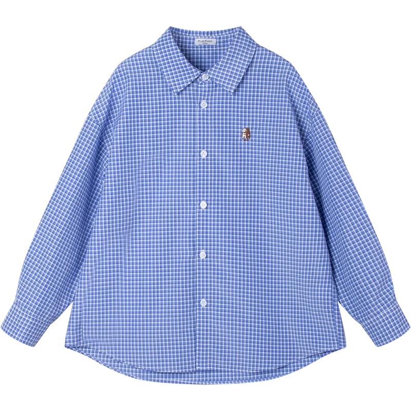 Mucmukn Kids  Blue Plaid Puppy Embroidered Versatile Layering Shirt 140CM
