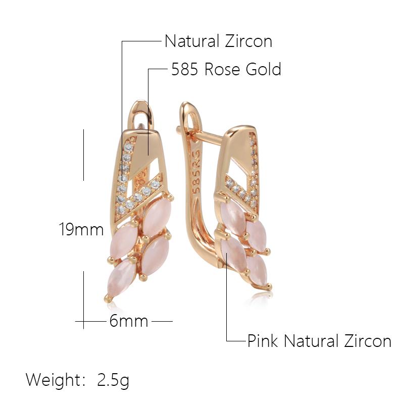 Trendy Pink Natural Zircon Drop Earrings For Women Rose Gold Unusual Geometry Earrings Luxury Bride Wedding Jewelry