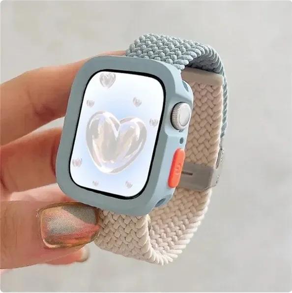 Candy Silicone Case+Strap For Apple Watch Series 9 8 7 45mm 41mm Band SE 6 5 4 44mm 40mm Nylon Correa Strap Iwatch Ultra 2 49mm