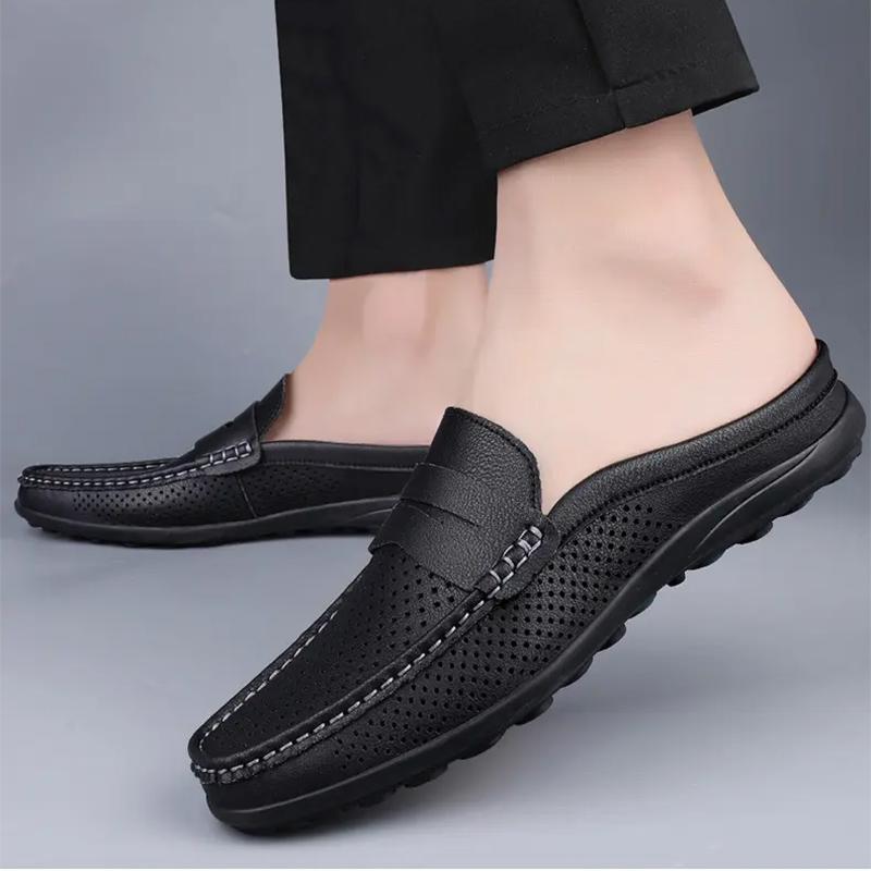 Big Size 47 Men Slippers Leather Loafers Moccasins Outdoor Footwear Non-slip Men Casual Shoes Summer Spring Fashion Men Shoes