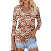 Women's Casual Fashion Sexy Comfortable Christmas Print V-Neck Button Three-quarter Sleeve Top