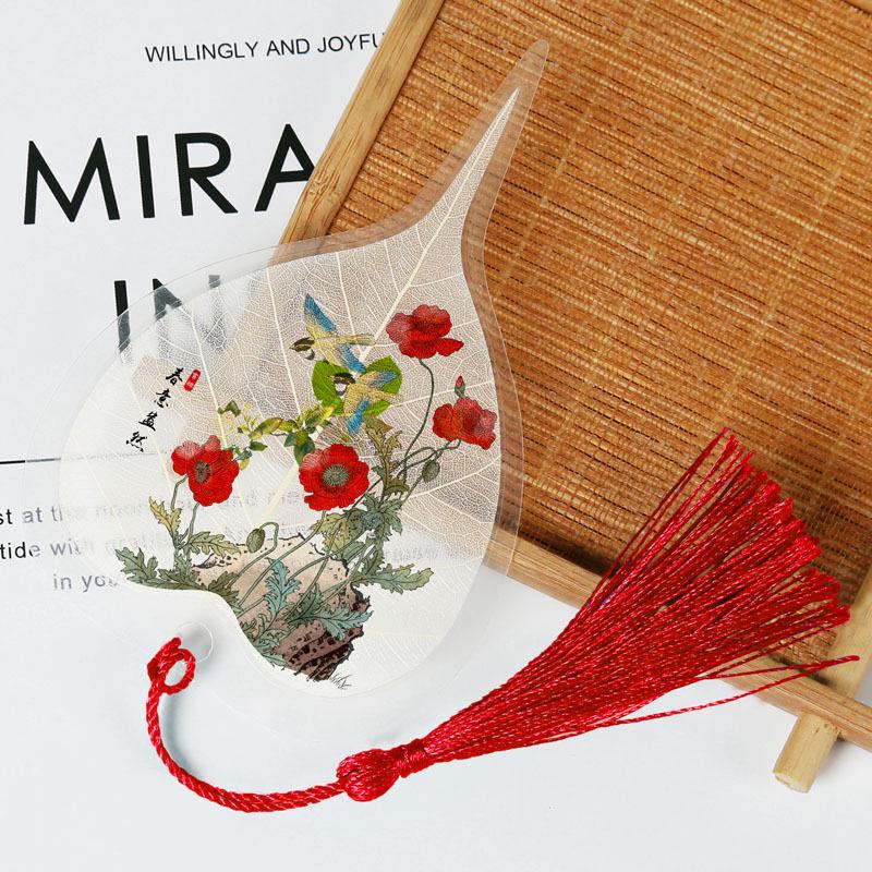 Chinese Bodhi Leaf Vein Bookmark: Flower & Bird Series - Creative DIY Ancient Style Gift for Students & Others