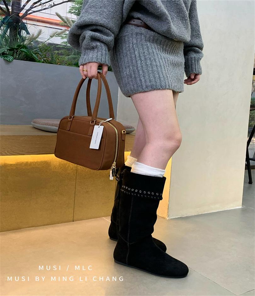 French retro long fashion boots 2025 autumn and winter new versatile thick heel two wear thin boots